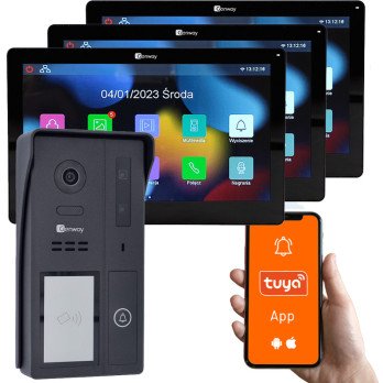 Genway F-S61-V13-3C - Yhden perheen 2-johtiminen videopuhelinsarja, jossa on kolme 7" kosketusnayttoa WiFi ja Tuya