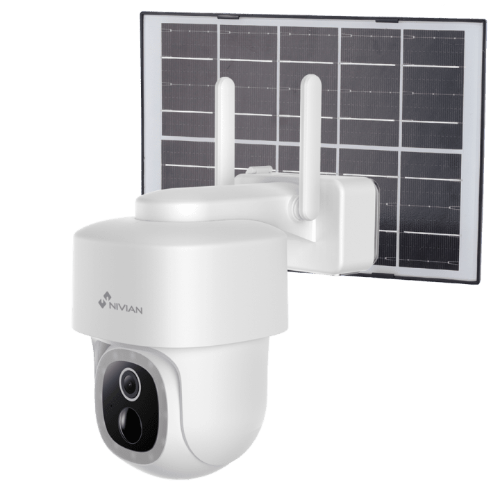 NIVIAN RETAIL NVS-IPC-08S-BATSOLAR-L 3MP PTZ Speed Dome -kamera Wi-Fi-yhteydellä, PoE, IP65, 8m IR, valkoinen valo, microSD jopa