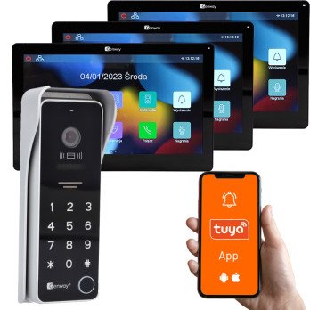 Genway F-S9V13-2W-C-3 - Two-wire video intercom set 3 touch monitors 7" WiFi Tuya