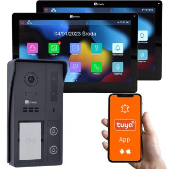 Genway KIT-F-S62-V13-2C 2 laidu vaizdo domofonas su dviem 7 coliu jutikliniais monitoriais WiFi ir Tuya