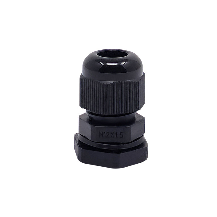 M12 black plastic cable gland, IP68, 3-6.5mm