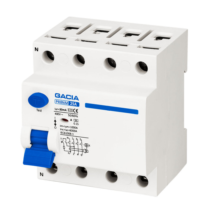 PR8NM 4P 25A 30mA A 6kA residual current circuit breakers