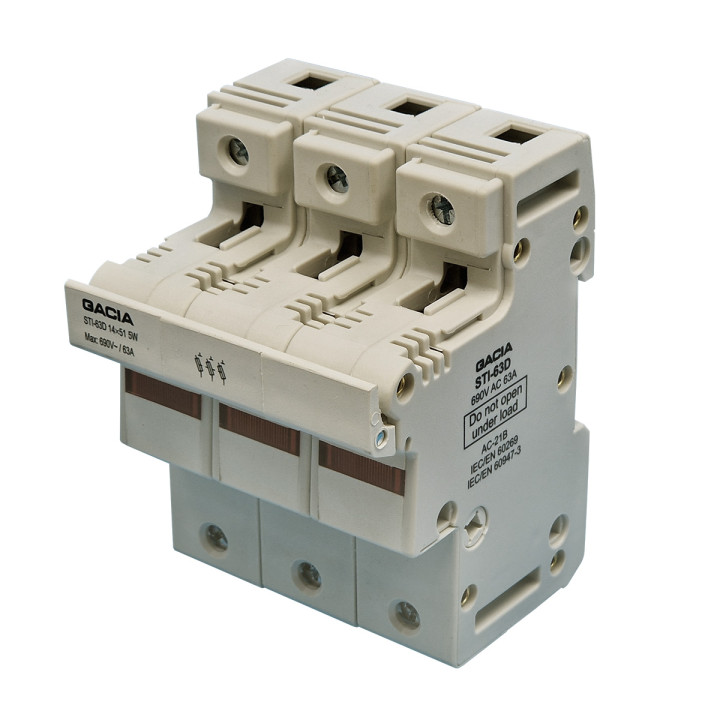 Разъединитель цилиндрических предохранителей 14x51 с LED 3P 63A 690V