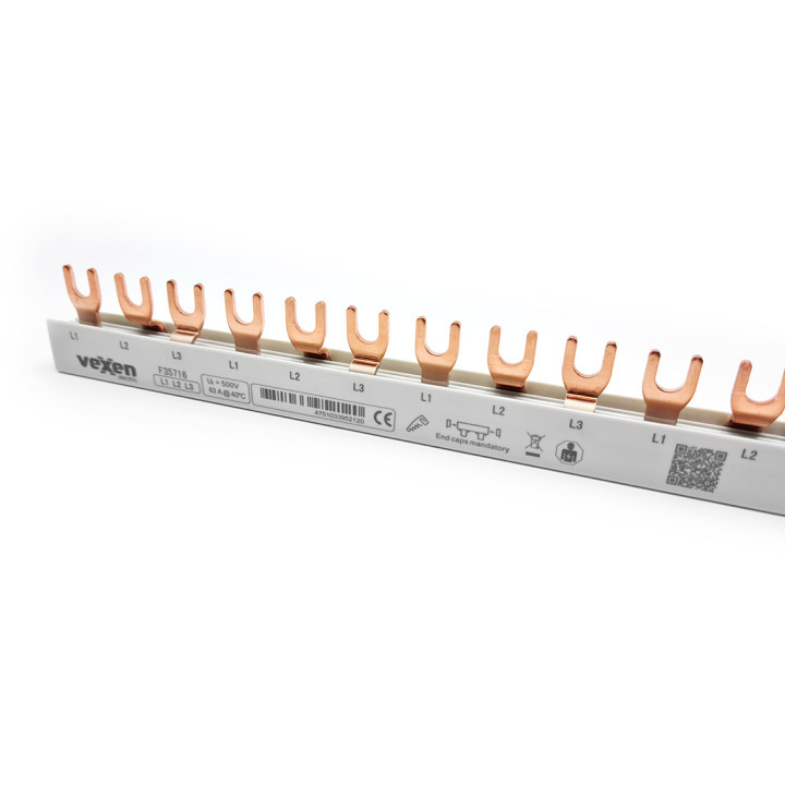 VEXEN монтажная шина 16mm2, 3 фазы, вилочная, 1м