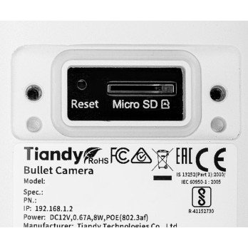 KAMERA IP TC-C38US 3LHA-27135 Lite Series 8 Mpx 2,7 ... 13,5 mm TIANDY