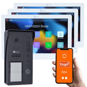 Genway F-S61-V14-3 vienas gimenes 2 vadu video domofona komplekts ar trim 10 collu skarienekrana monitoriem WiFi un Tuya