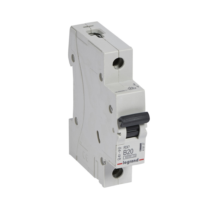 MCB RX 6000 - 1P - 230/400V - 20 A - B käyrä - piikki/haarukka tyyppiset syöttökiskot
