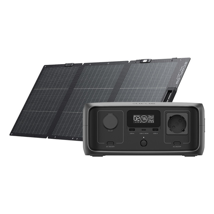 EcoFlow River 3 UPS-i elektrijaam + 160 W päikesepaneelide komplekt R3U-160 W-SB