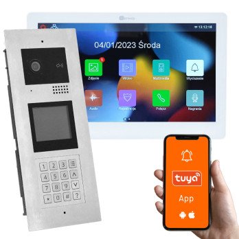 Keliu seimu vaizdo domofonas su jutikliniu ekranu, 1 seima, atidarymas su kodu, kortele, raktu pakabuku, atsiliepimas Tuya telef