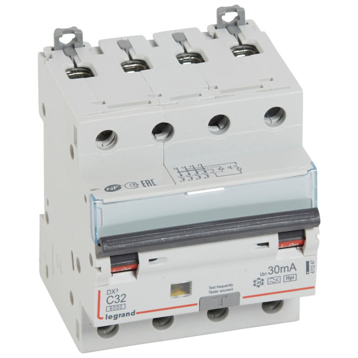 RCBO – DX 6000 – 10 kA – 4P – 400 V – 32 A – 30 mA – Hpi tipas