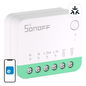 Sonoff MINIR4M Matter alykas WiFi-minikytkin (HomeKit, SmartThings, Home Assistant).