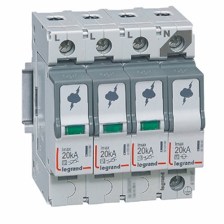 SPD - T2 - Imax 20 kA/napa - 3P+N - neutraali oikealla puolella