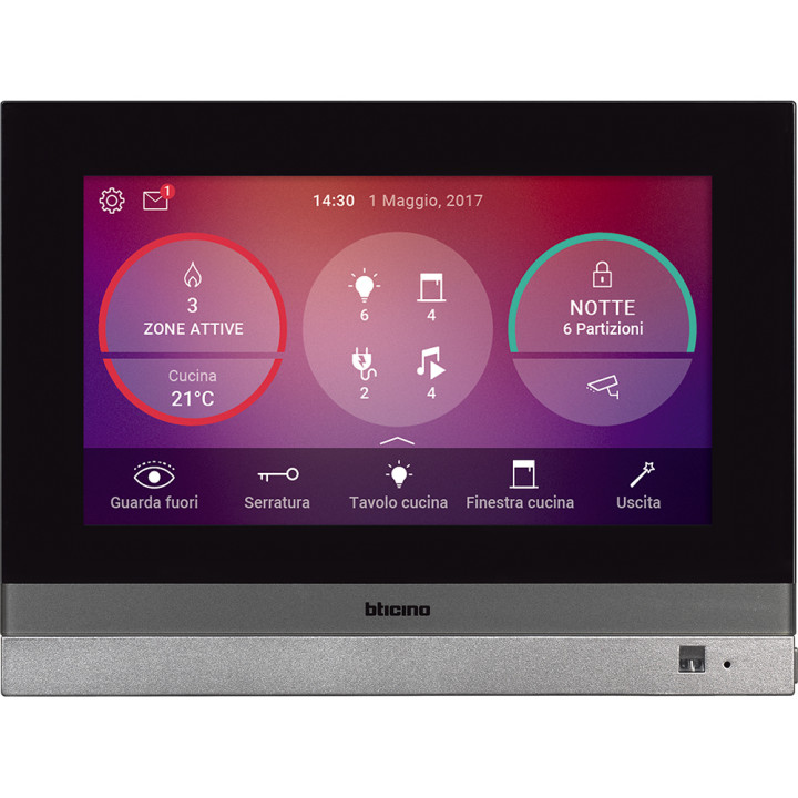 HOMETOUCH – 7 jutiklinis ekranas, skirtas valdyti visas MyHOME_Up funkcijas.