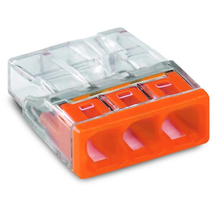 COMPACT splicing connector, for solid conductors, max. 2.5 mm2, 3-conductor, transparent housing, orange cover, Surrounding air 