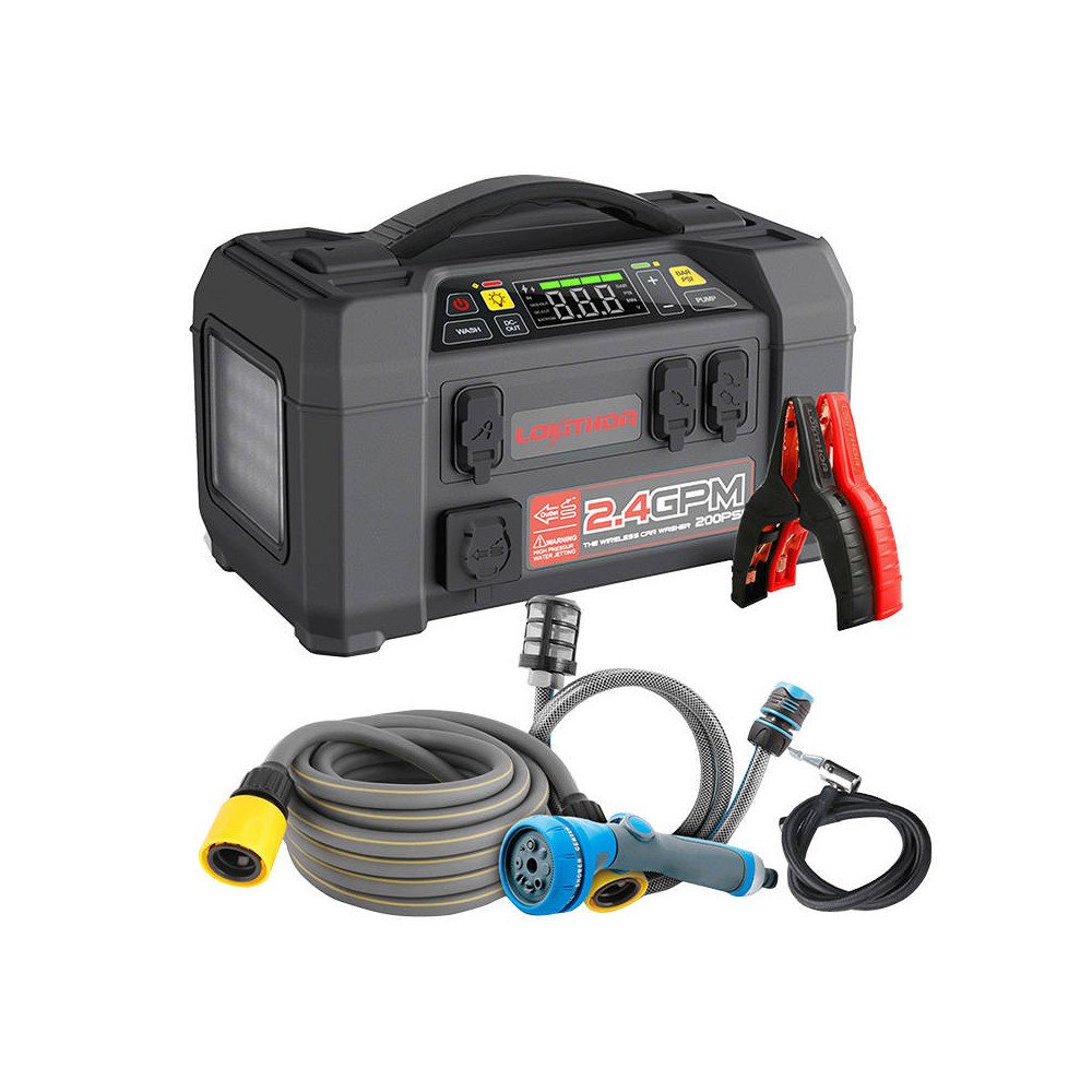 Lokithor AW401 Jump Starter / Booster 2500A + Powerbank 20000mAh + Compressor + Flash Light + Power Wash 5-in-1 Device