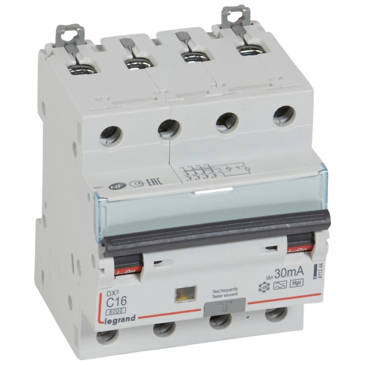 RCBO – DX 6000 – 10 kA – 4P – 400 V – 16 A – 30 mA – Hpi tipas