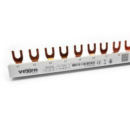 MCB šyna 10 mm2, 3 fazės, šakės tipas, 210 mm, 12 modulių