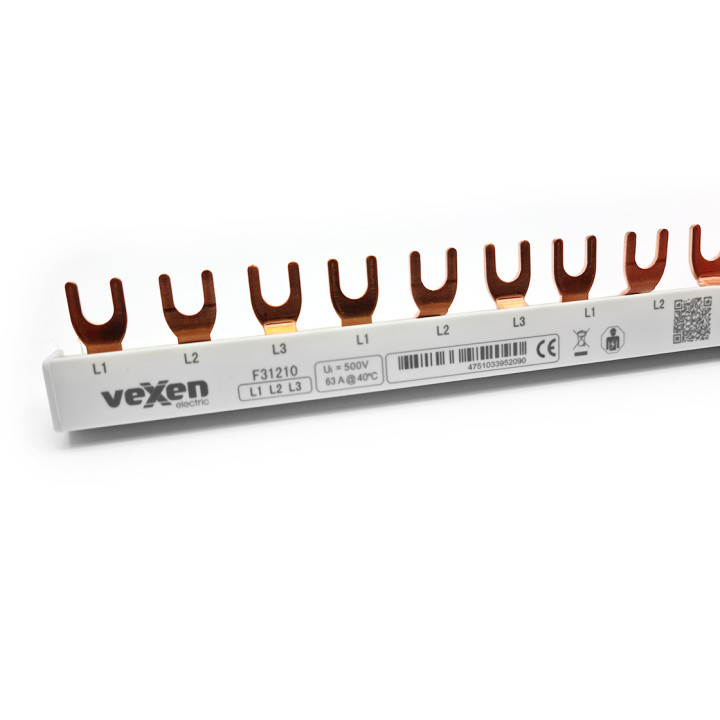 VEXEN монтажная шина 10mm2, 3 фазы, вилочная, 210мм
