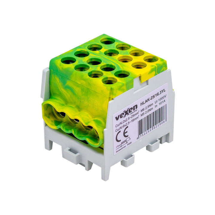 Клеммная колодка HLAK Al/CU 2x25-6x16mm желтая