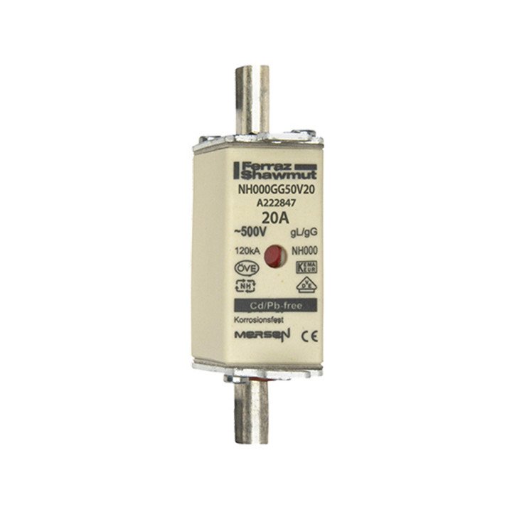NH fuse-link gG, 500VAC, size 000, 20A double indicator/live tags