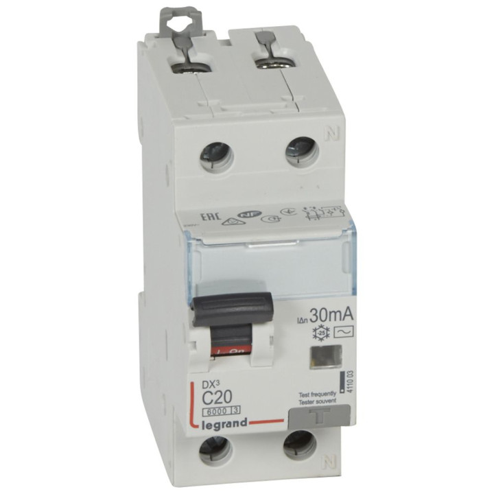 RCBO - DX 6000 -10 kA -1P+N-230 V -20 A -30 mA -AC tipas -N dešinė ranka