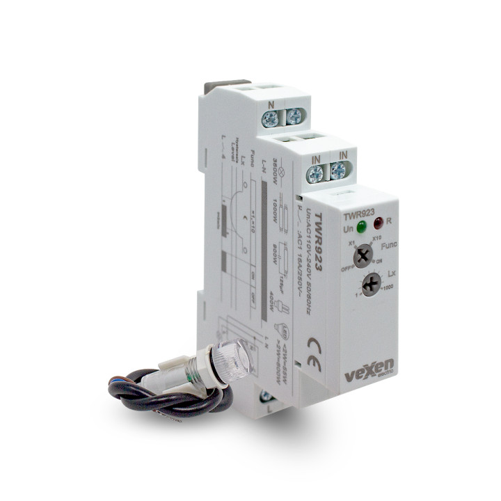 TWR923 hämarikurelee anduriga IP55, 1-10000 Lux, IP65, 1NO, 16A, AC230V