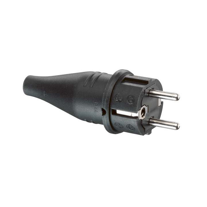 SCHUKO rubber plug, black, 2 earthing systems, IP44, 3 x 1.5 mm? wiring space