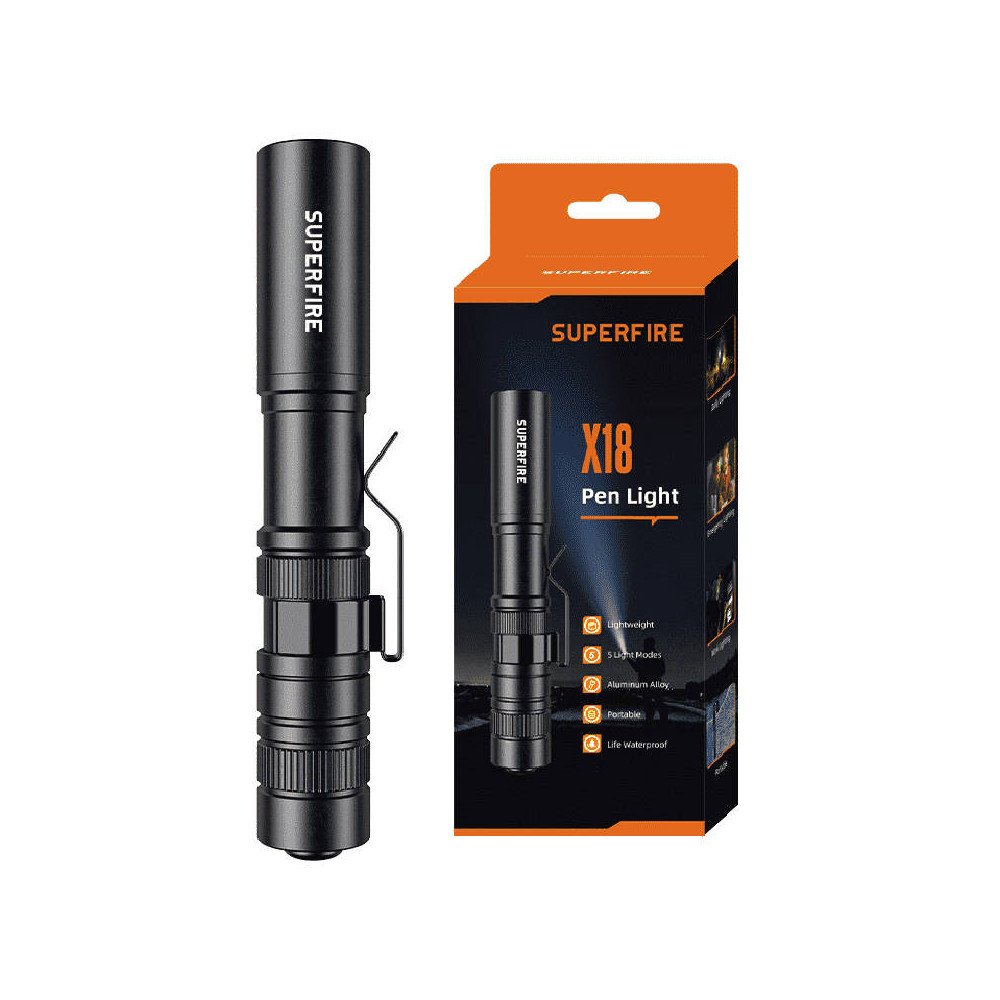 Superfire X18 taskulamppu, 55 lm, 5 W, 5 tilaa, 38 m