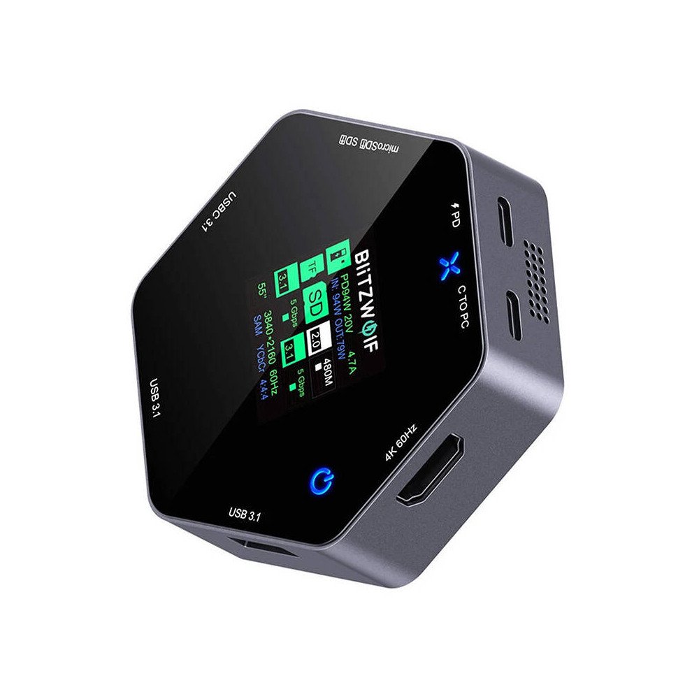 Blitzwolf 8in1 dokstacija BW-TH16 USB 100W LCD viedais displejs