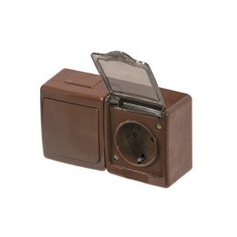 BETA bloks virsapmetuma slēdzis + rozete ar sazemējumu ar caurspīdīgu vāku brūns IP44