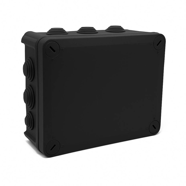 Jungimo dėžutė juoda IP66, 150x115x65mm su kabelių įvadais