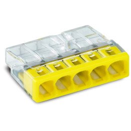 COMPACT splicing connector, for solid conductors, max. 2.5 mm2, 5-conductor, transparent housing, yellow cover, Surrounding air 