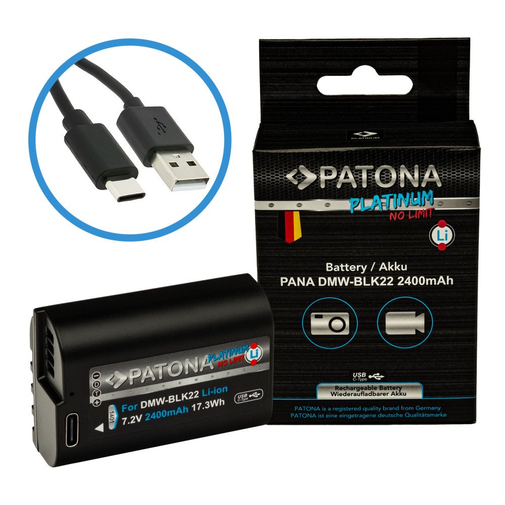 Aku Panasonic DMW-BLK22 2400mAh Li-Ion Platinum USB-C lataus