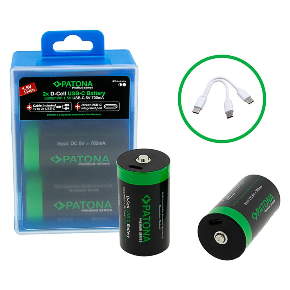 Battery LR20 mono D Li-lon 4000mAh 1,5V-2ks with USB-C charger