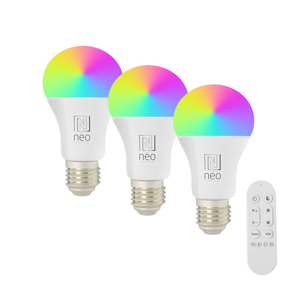 Immax NEO LITE Smart 3x pirn LED E27 11W RGB + CCT varviline ja valge, hamardatav, WiFi, Majakas, pult