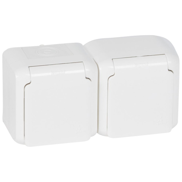 2 x 2P+E vokiškas standartinis lizdas Forix -paviršinis montavimas - 16 A - 250 V -balta