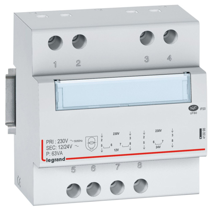 Safety transformer - 230 V/12 or 24 V -63 VA - 5 mod