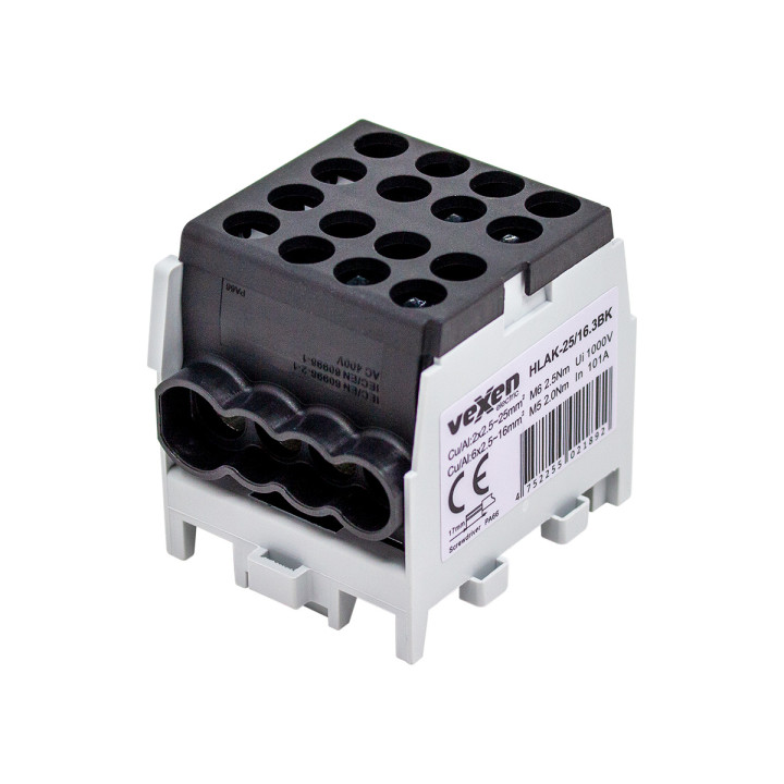 Клеммная колодка HLAK Al/CU 2x25-6x16mm черная