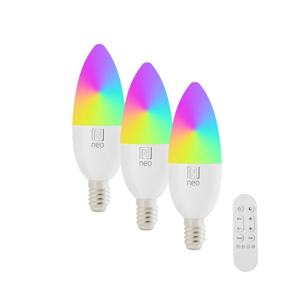 Immax NEO LITE Smart 3x LED bulb E14 6W RGB + CCT color and white, dimmable, WiFi, C37, Beacon, remote control