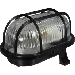 Lamp housing with plastic netoval  60W, IP 44 blac