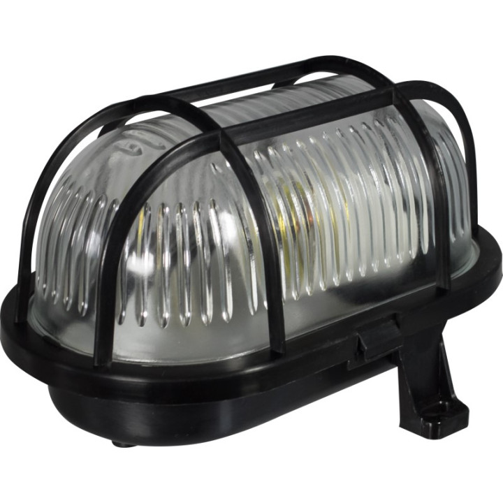 Lamp housing with plastic netoval  60W, IP 44 blac
