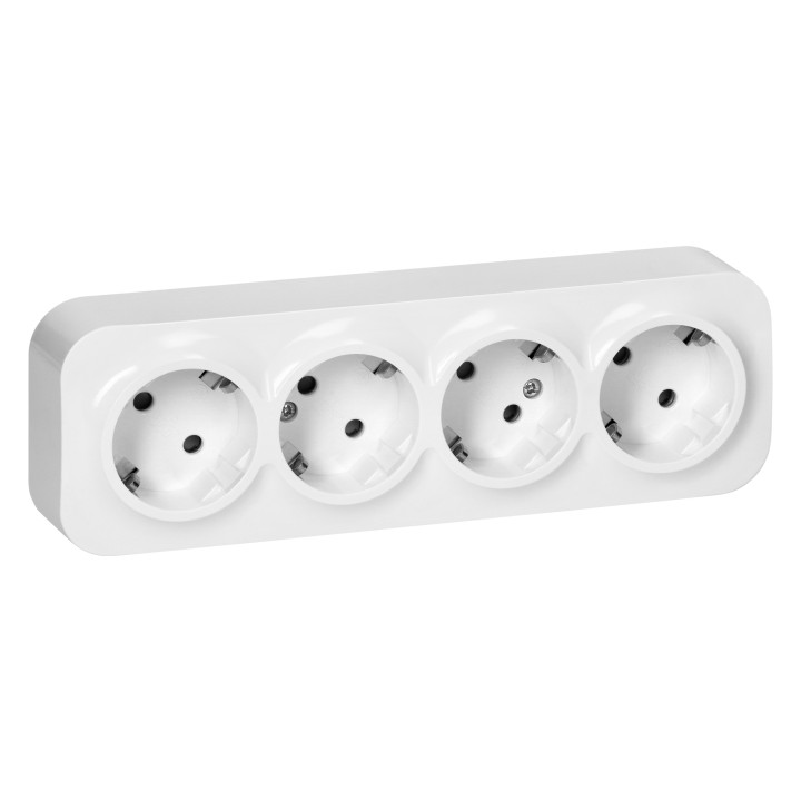4-osaline seinakontakt ToDo, 2P+E, Schuko tüüp, IP20, 16A, 230V AC, valge