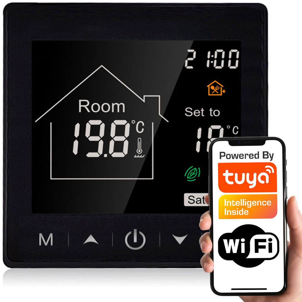 Smart Thermostat 16A gridas apsilde Black RT Series WiFi TUYA