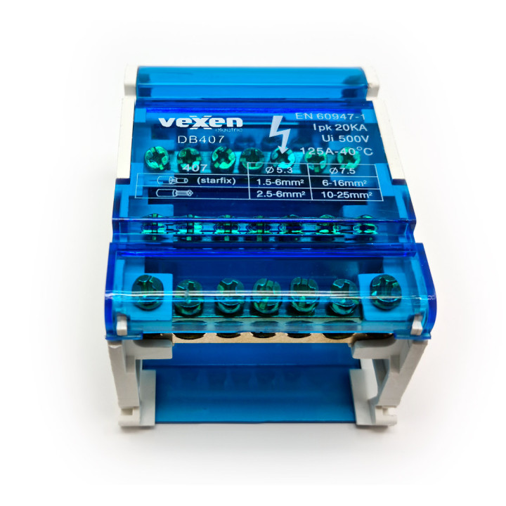DB407 Sadales spaiļu bloks DIN 4x7poles 125A/500V