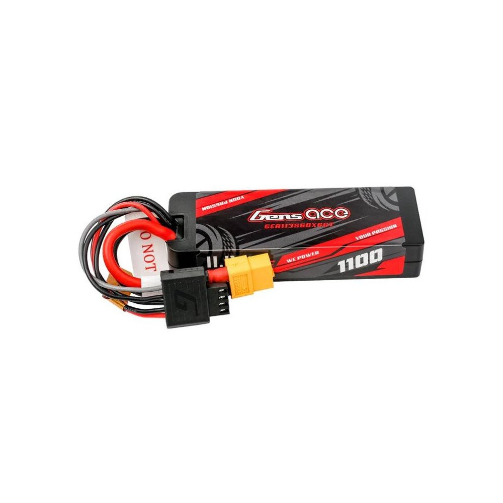 Lipo Gens ace G-Tech 1100mAh 11.1V 3S1P 60C GRP-76 kietojo korpuso baterija su XT60 kistuku