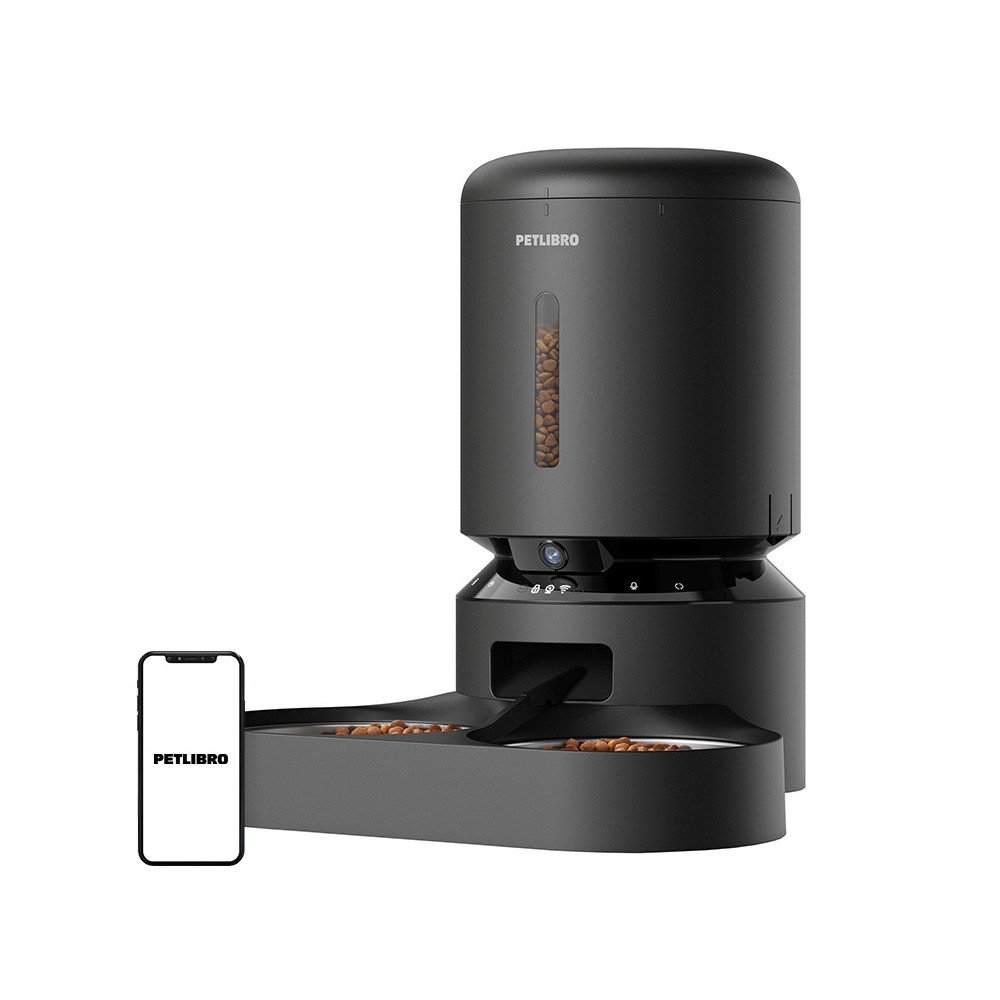 Petlibro Granary Camera -ruoan annostelija kaksinkertaisella kulholla, 5L (musta)