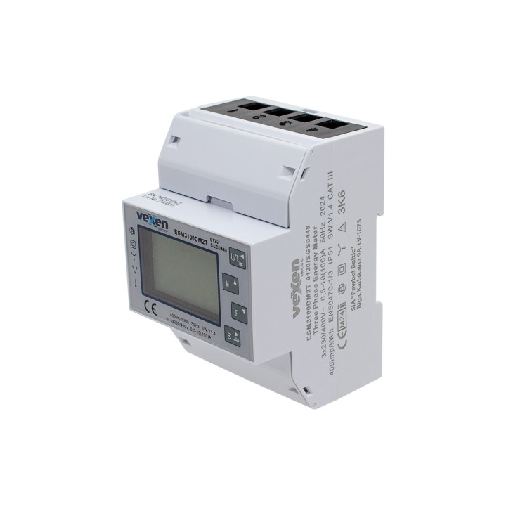 ESM3100DM2T Trifazis, daugiafunkcis, dviejų tarifų energijos skaitiklis 100A su 2 impulsiniais išėjimais, Modbus, MID