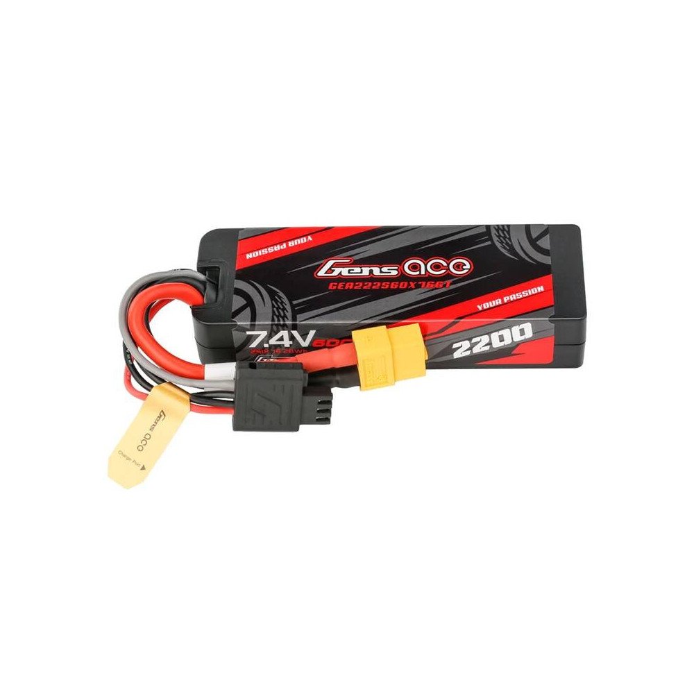 Lipo Gens ace G-Tech 2200 mAh 7,4 V 2S1P 60C GRP-76 kietojo korpuso baterija su XT60 kistuku