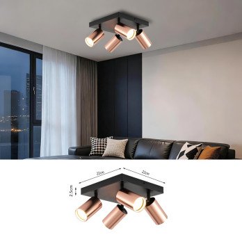 Immax PUNTO-4S ceiling wall spotlight square 4 heads, GU10, copper