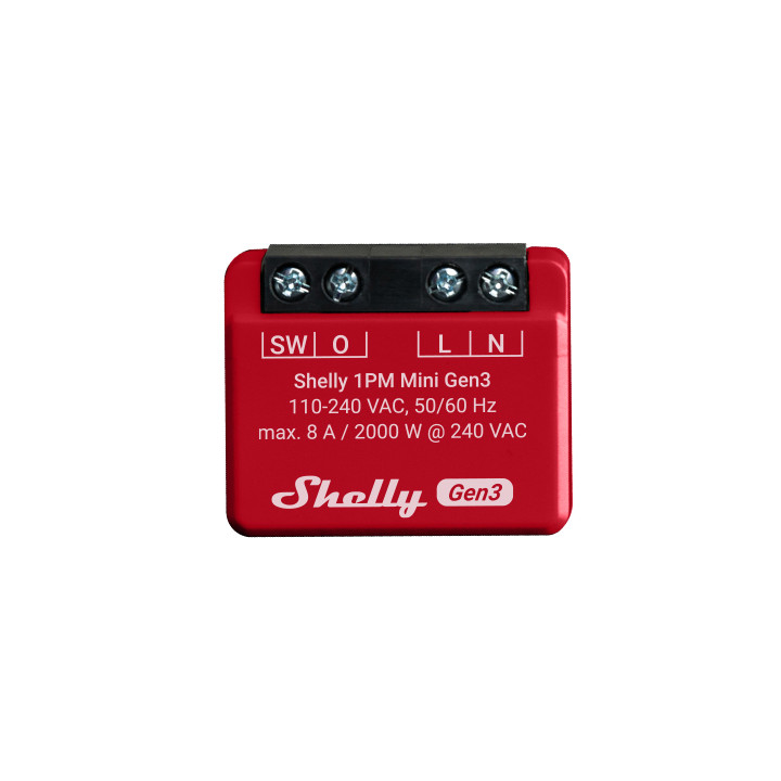 Shelly 1PM Mini GEN3, viena kanāla WiFi viedais releja slēdzis, ar jaudas mērītāju (8A)